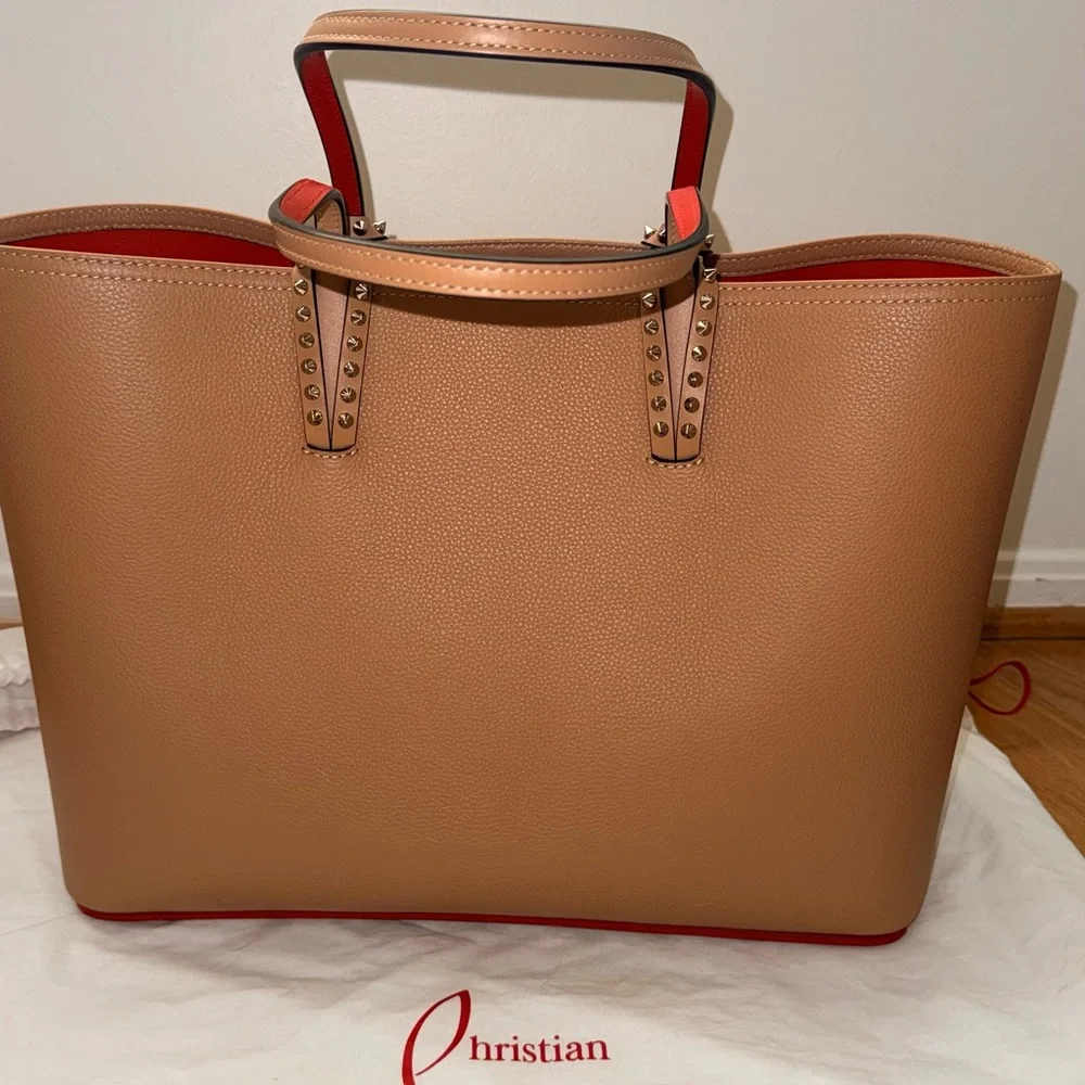 Christian Louboutin Tan and Red Studded Tote w/o wristlet - Picture 8 of 16